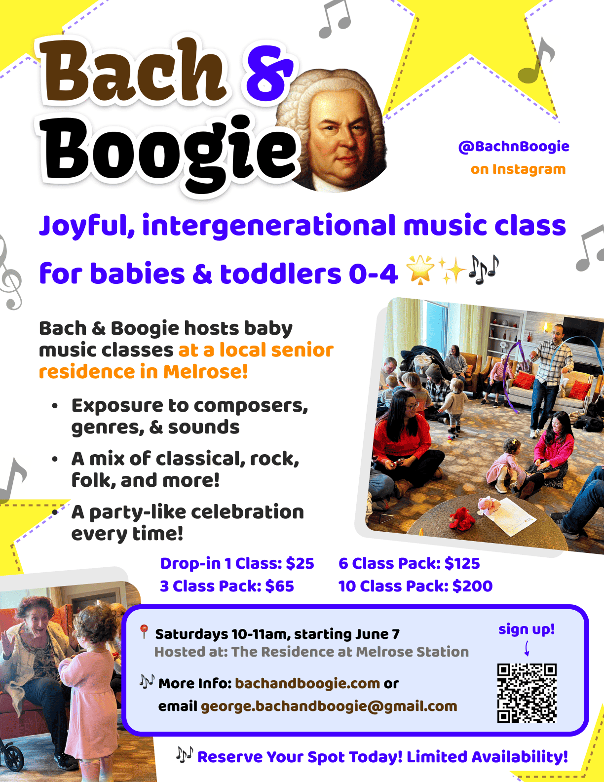 Bach and Boogie Flyer showing information for upcoming summer session